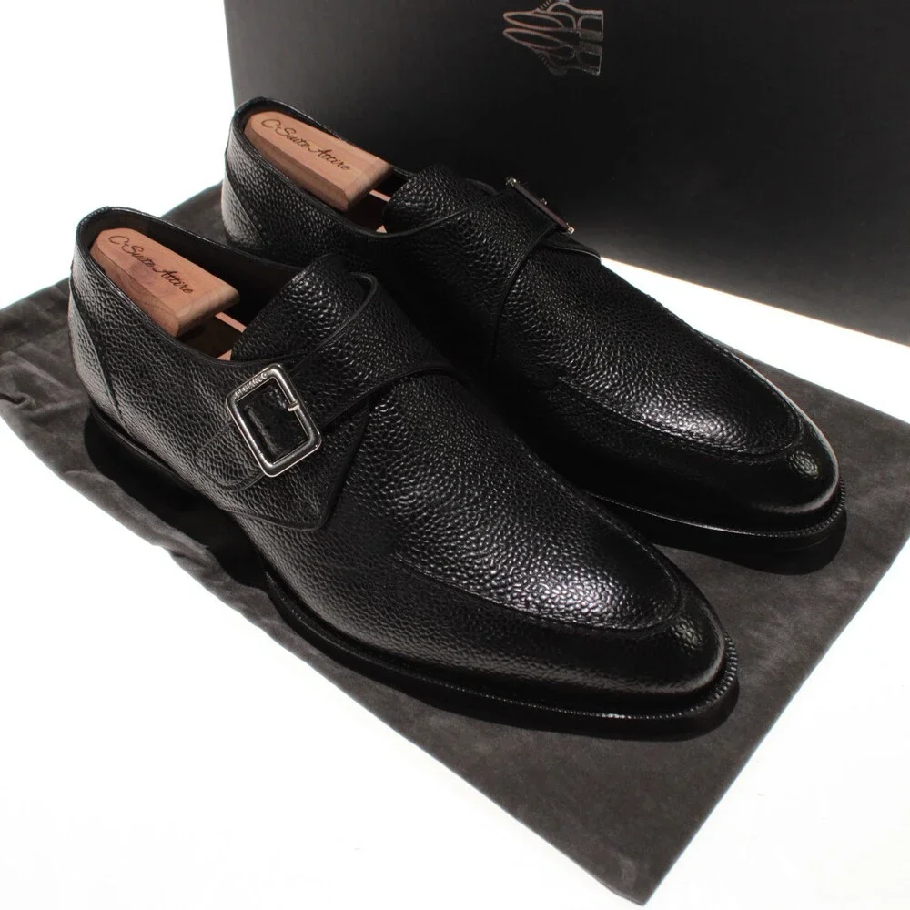 Di Bianco NWD Single Monk Strap Dress Shoes Size 9 US in Black Pebbled Leather